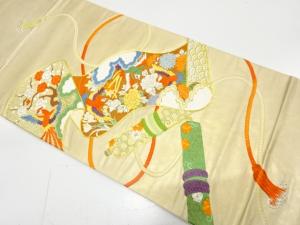 アンティーク　巻物に鳳凰・草花模様刺繍袋帯（材料）